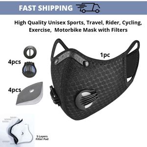 Riders Black Face Mask 4 Valves 4 Filter Pads
